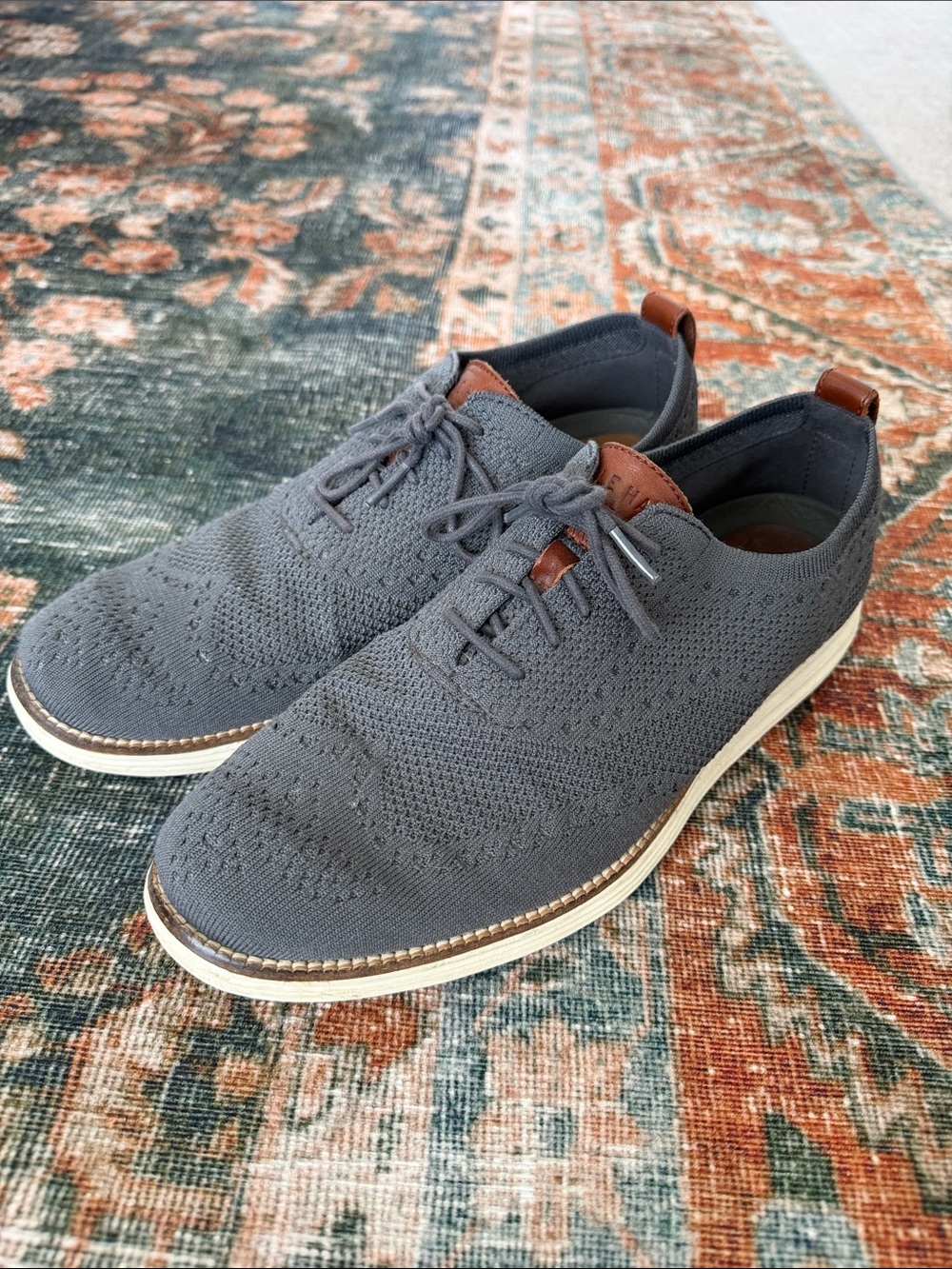 Cole Haan Gray Knit Oxfords with Brown Accents